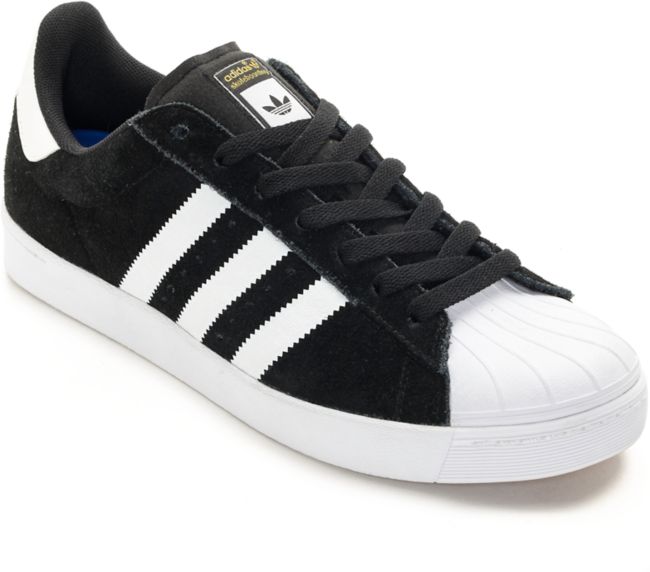 adidas superstar black with white stripes